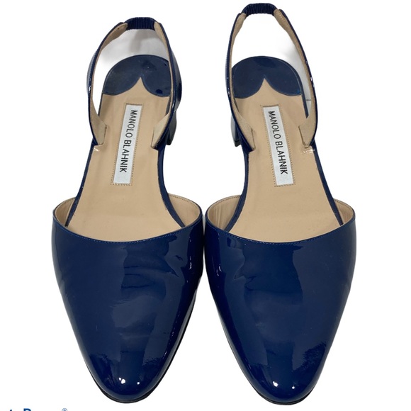 Manolo Blahnik patent leather heel blue sling back block heel shoe EU size 37 - Picture 5 of 11